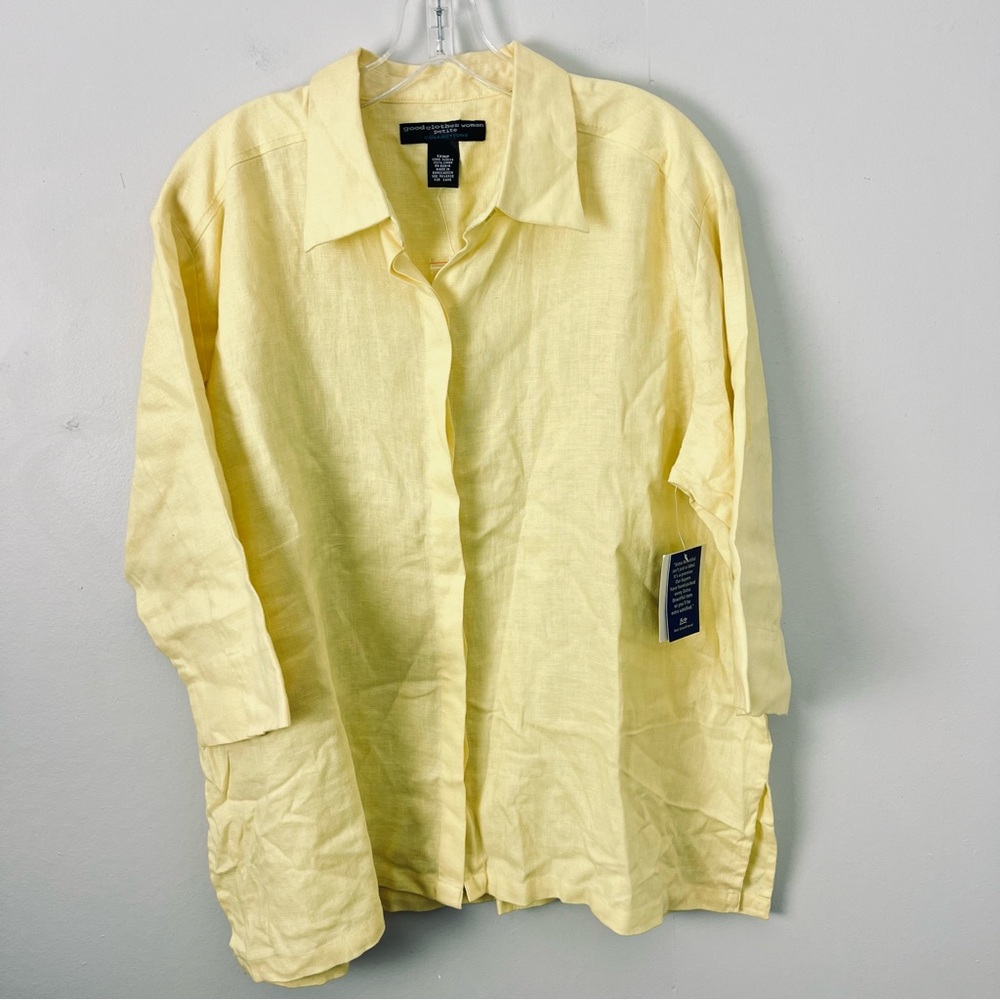 Goodclothes NWT 100% Linen Yellow Button-Up Shirt